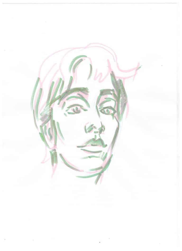 DE: frontal gezeichnetes Portrait von Nazanin.// EN: portrait drawing of Nazanin