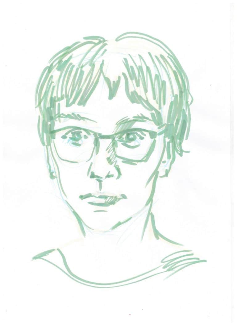 DE: frontal gezeichnetes Portrait von Eva.// EN: portrait drawing of Eva