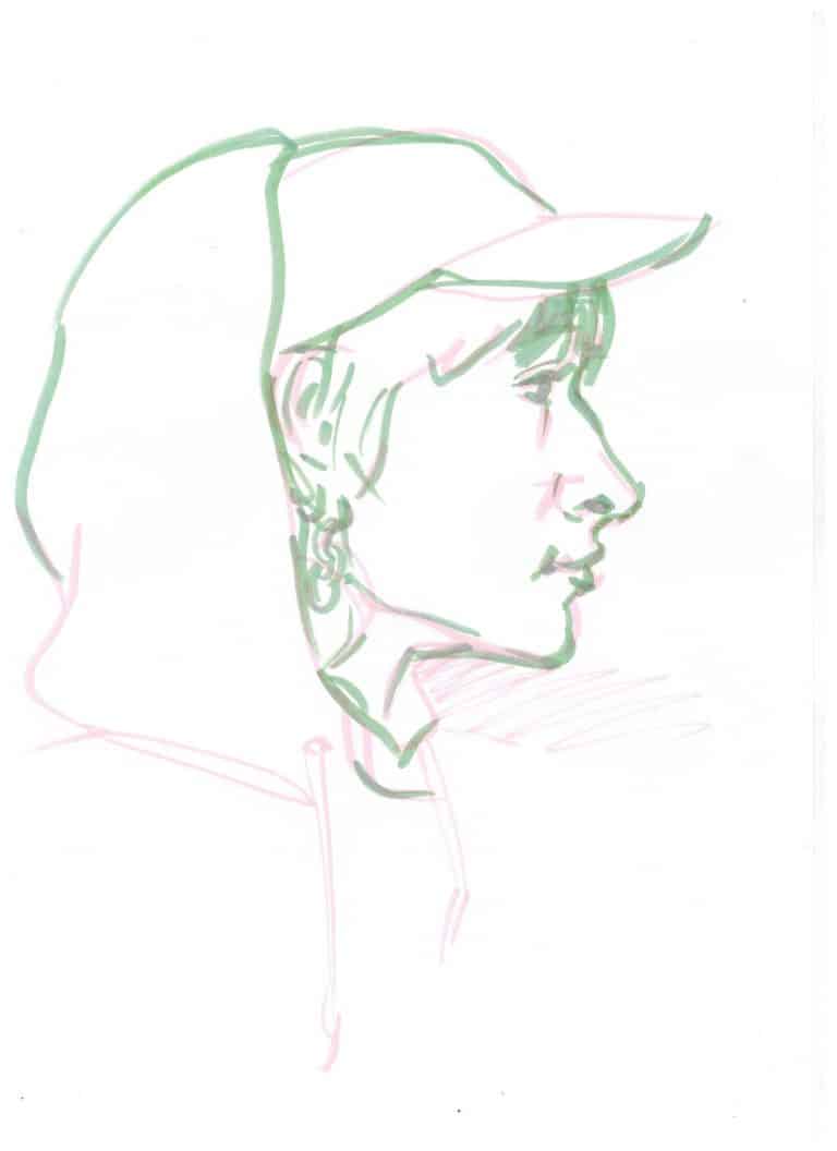 DE: seitlich gezeichnetes Portrait von Anne.// EN: profile drawing of Anne