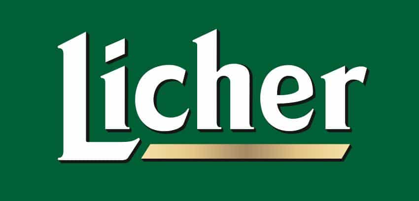 DE: grüner Untergrund auf welchem in Großbuchstaben das Wort Licher steht//EN: green background on which is written in capital letters the word Licher