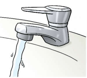 DE: ein Wasserhahn wo wasser raus läuft// EN: open faucet where water is coming out
